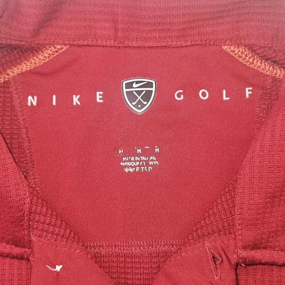 Nike Golf Shirt Men's Medium Red Maroon Long Sleeve Polo Waffle Knit Pullover